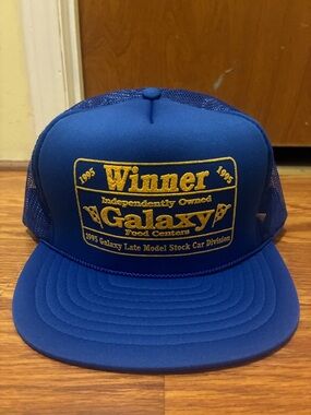 Vintage 1995 Galaxy Blue Trucker Hat with Yellow Embroidery